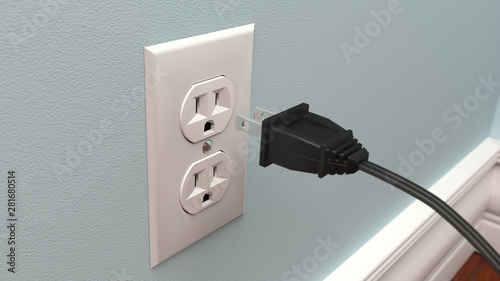 Foto Power Cord Plugging Into a Wall Socket - 3D Rendering
