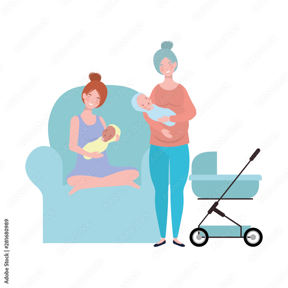 Fototapeta premium Isolated mothers with babys design