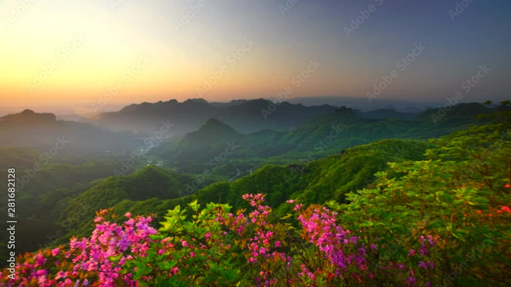 Panning left view of landscape at sunrise Panning left view of landscape at sunrise
