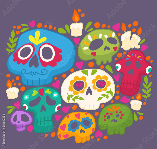 Day of the Dead print. Holy Death. Mexican sugar skulls.