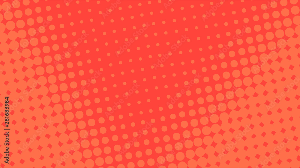 Red pop art background with dots design, abstract vector illustration in retro comics style