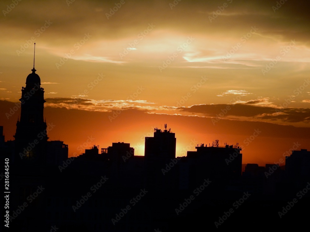 silhouette at sunset of São Paulo City 