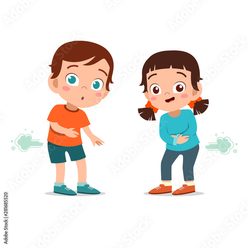 kids boy and girl farting vector illustration