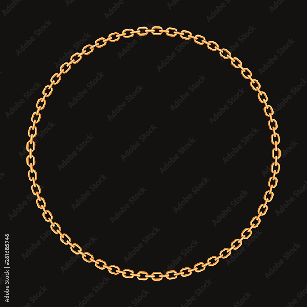 Round frame made with golden chain. On black. Vector illustration Round frame made with golden chain. On black. Vector illustration
