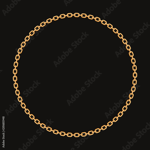 Round frame made with golden chain. On black. Vector illustration