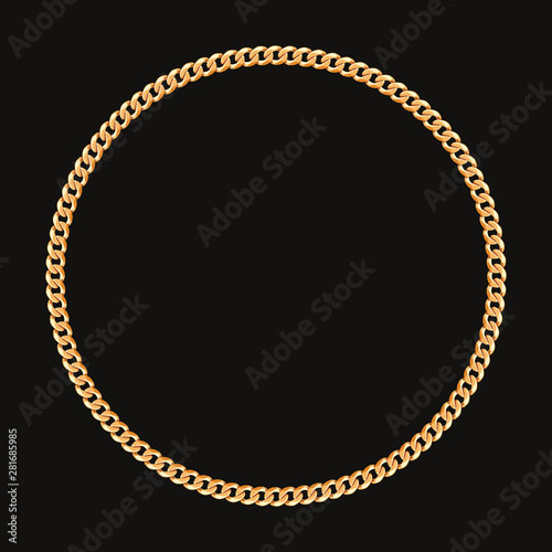 Round frame made with golden chain. On black. Vector illustration