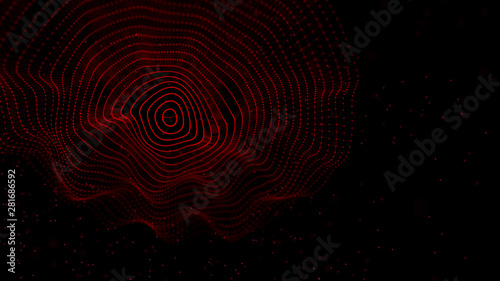 Abstract background with spider web. Dynamic wave of particles. Big data. 3d rendering.