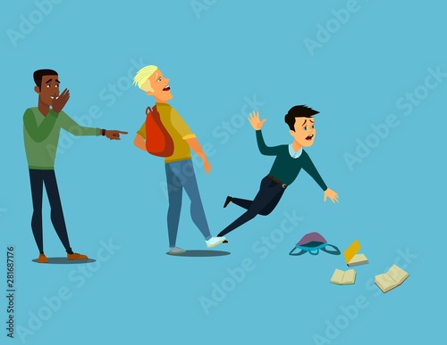 Bigger boy bullying a smaller one i Emotional Stress - teenager student with fear.