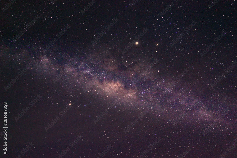 Milky Way Galaxy rising in Sabah Malaysia Asia. Image contain noise and grain due to high ISO. Image also contain soft focus and blur due to long exposure and wide aperture.
