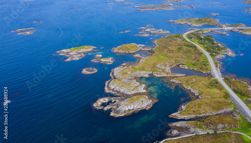 Atlantic Ocean Road, Norway, july 2019. Aerial view from drone