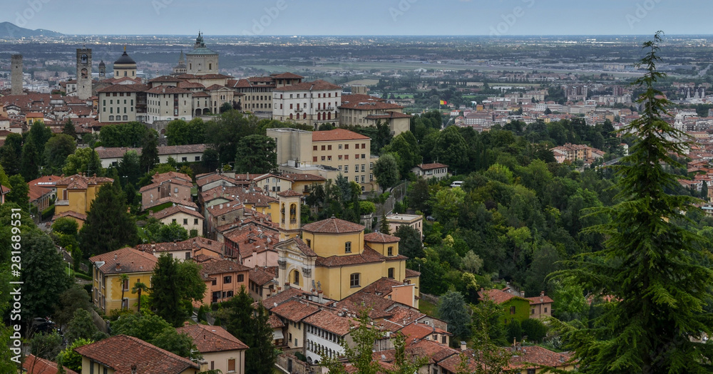 Panoramic view of the city of Bergamo, Lombardy, Italy. 
