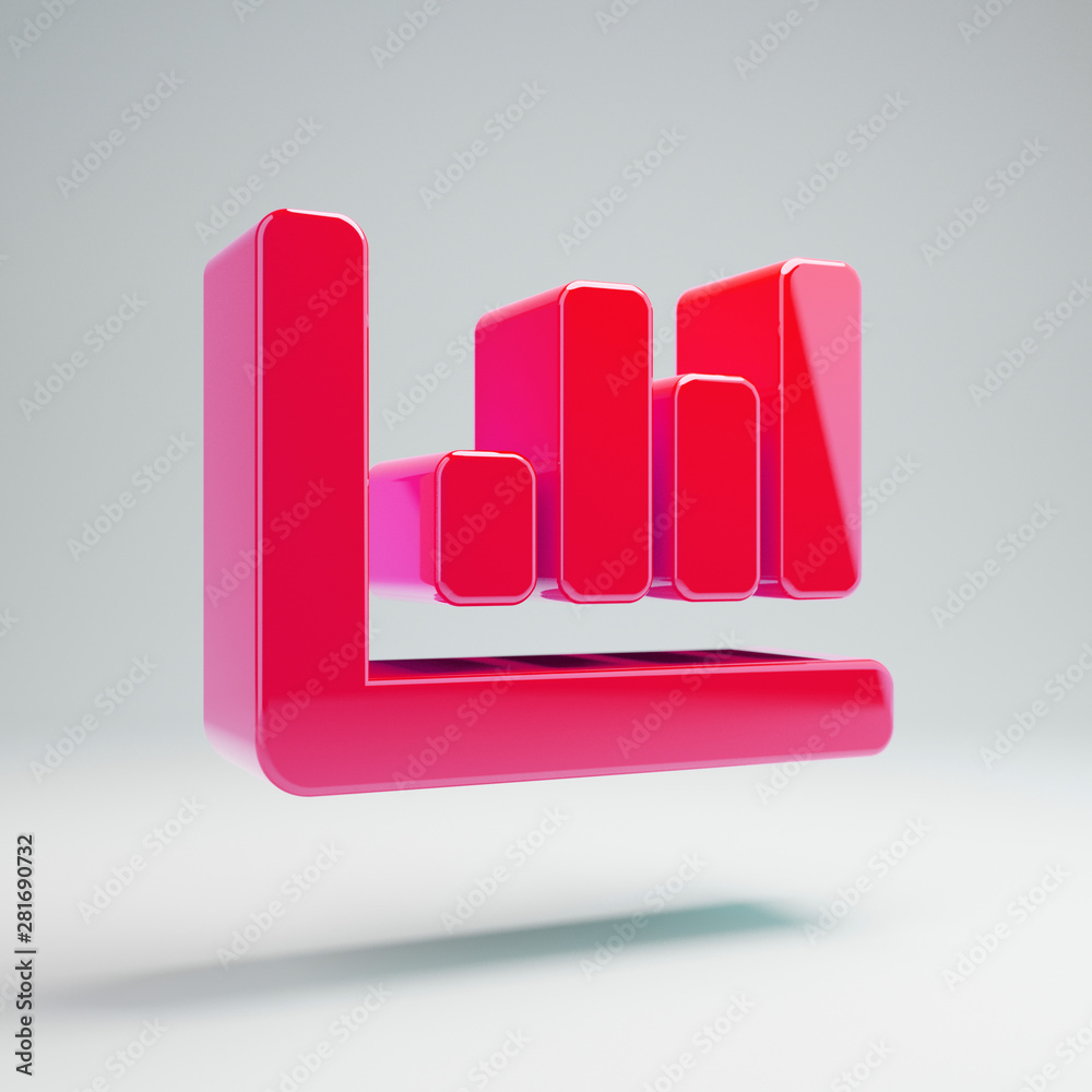 Volumetric glossy hot pink Chart Bar icon isolated on white background. Volumetric glossy hot pink Chart Bar icon isolated on white background.
