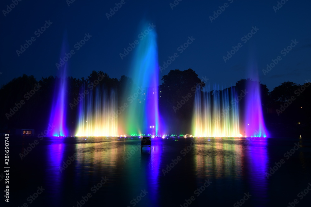 Choreographed colored water light games in Hamburg - In the Park Planten un Blomen