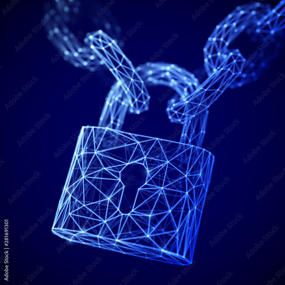 The concept of digital security and data protection: a polygonal closed lock on the chain. Secure storage of personal data. Technology and business security background. EPS 10, vector illustration. The concept of digital security and data protection: a polygonal closed lock on the chain. Secure storage of personal data. Technology and business security background. EPS 10, vector illustration.