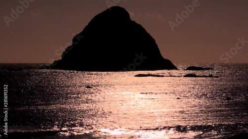 View of sunset over island, Okushiri, Hokkaido, Japan  photo