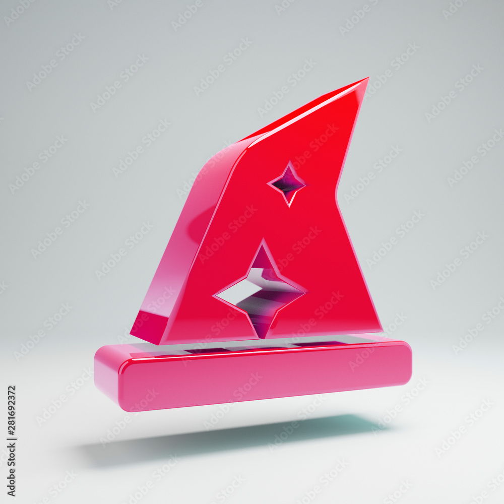 Fototapeta premium Volumetric glossy hot pink Hat Wizzard icon isolated on white background.