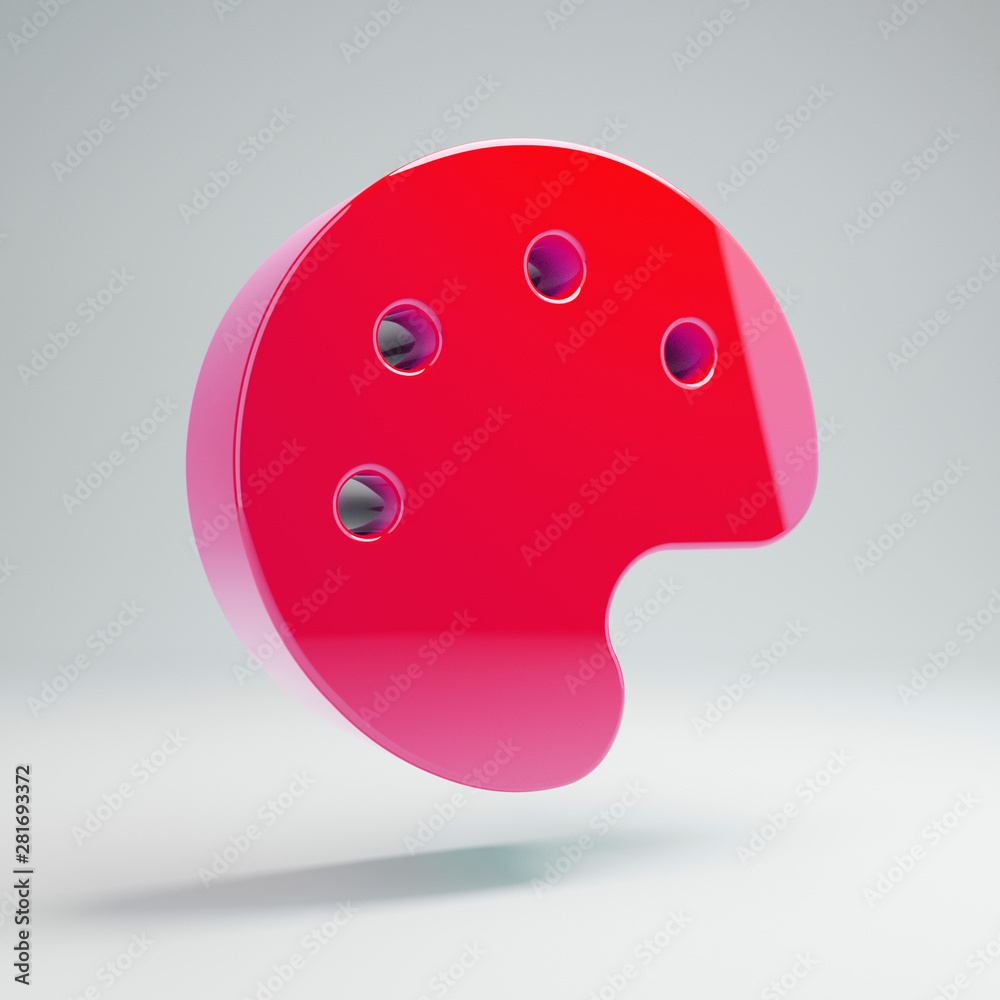 Volumetric glossy hot pink Palette icon isolated on white background. Volumetric glossy hot pink Palette icon isolated on white background.
