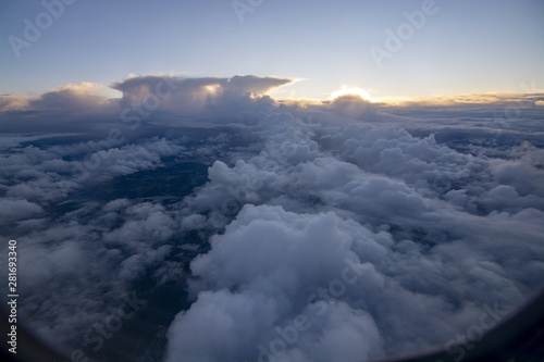 Dreamy aerial cloud landscape flying