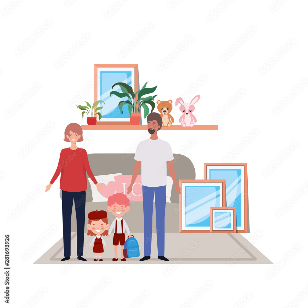 Isolated father and mother with kids design Isolated father and mother with kids design
