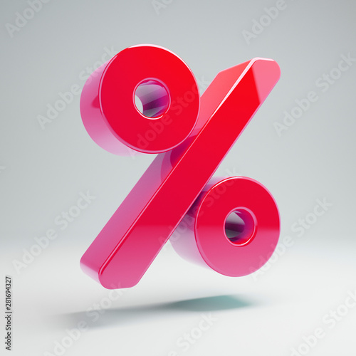 Volumetric glossy hot pink Percent icon isolated on white background.