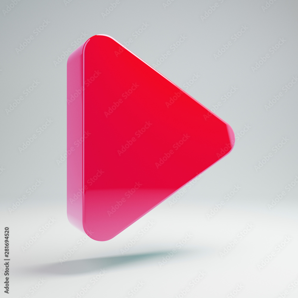 Volumetric glossy hot pink Play icon isolated on white background. Volumetric glossy hot pink Play icon isolated on white background.