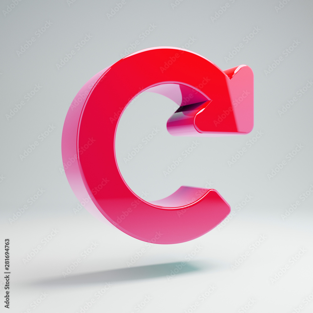 Volumetric glossy hot pink Redo icon isolated on white background. Volumetric glossy hot pink Redo icon isolated on white background.
