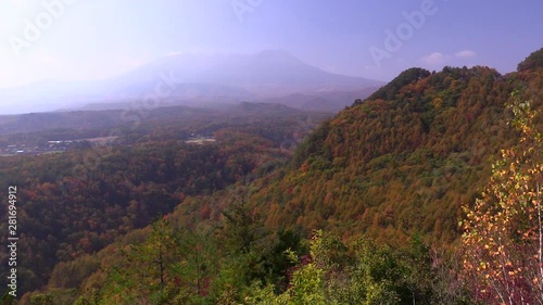 Landscape with Mount Ontake in autumn, Kaida Kogen highland, Japan photo