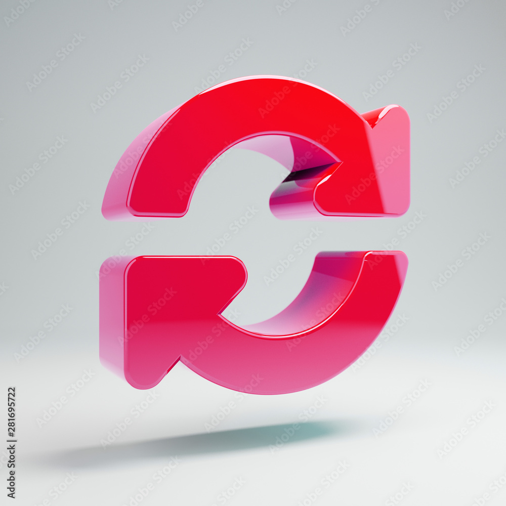 Volumetric glossy hot pink sync icon isolated on white background. Volumetric glossy hot pink sync icon isolated on white background.