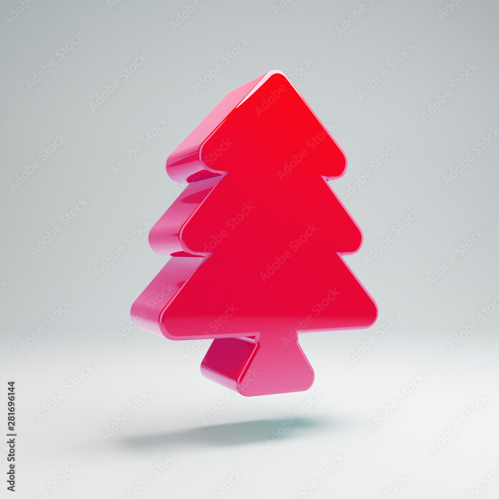 Volumetric glossy hot pink tree icon isolated on white background.