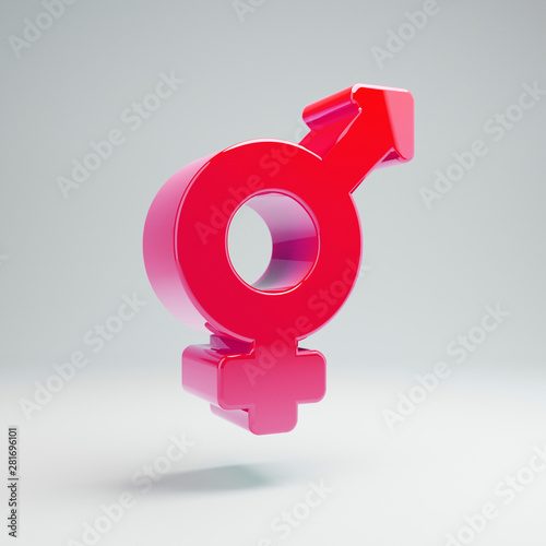 Volumetric glossy hot pink transgender icon isolated on white background.