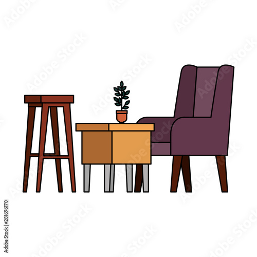 confortable sofa and wooden table livingroom scene photo