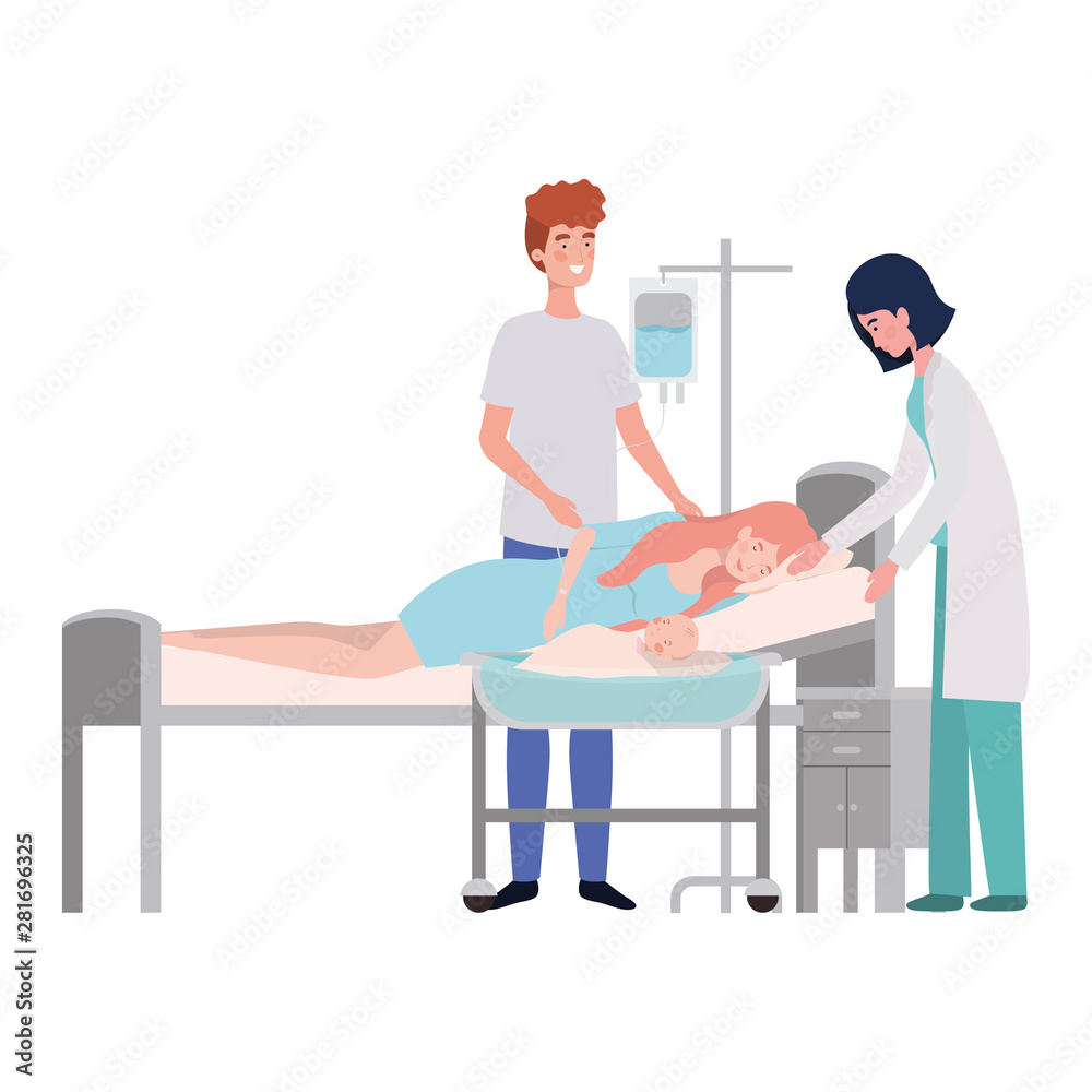 Mother and father with baby and doctor design Mother and father with baby and doctor design