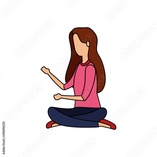elegant businesswoman seated in lotus position