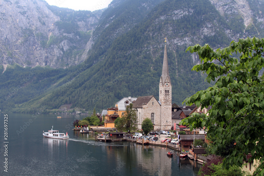 old town hall in Hallstatt on the lake