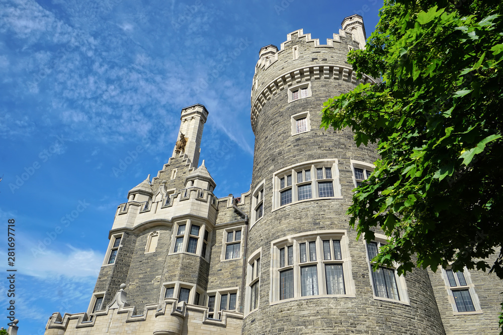 Toronto, Ontario, Canada-9 June, 2019: Historic house museum of Casa Loma, Gothic Revival style mansion, garden, and upscale gourmet restaurant in midtown Toronto