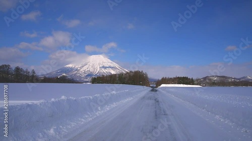 Mount Yotei and road in winter, Makkari, Hokkaido, Japan photo