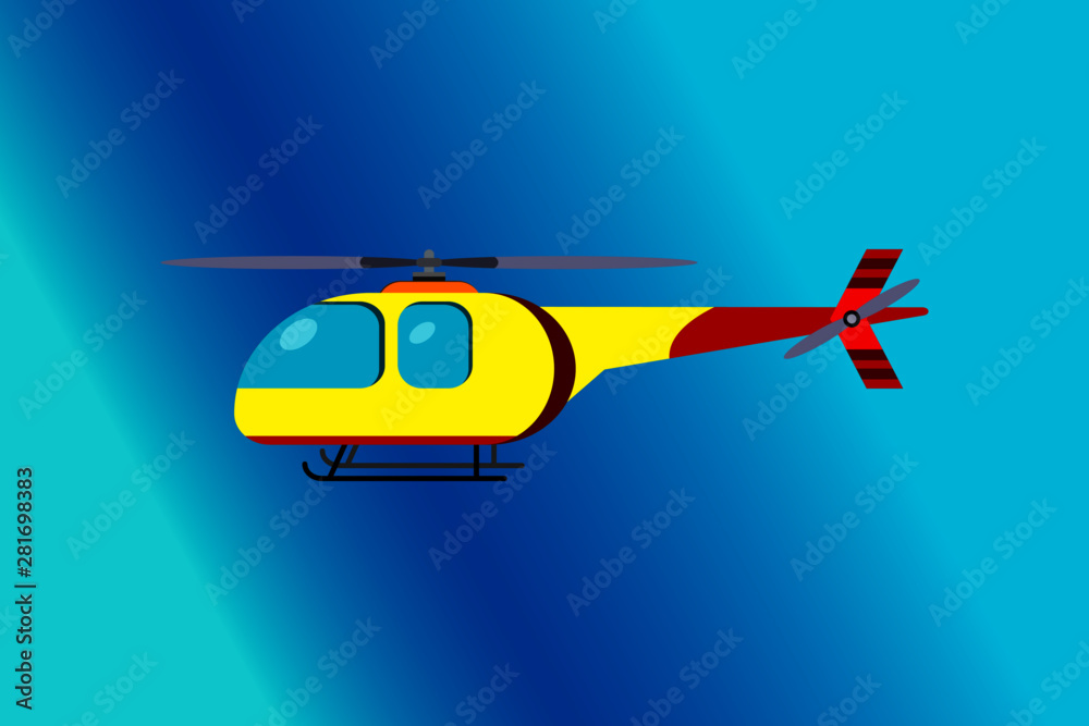 Side view of a yellow and red helicopter - flat design Side view of a yellow and red helicopter - flat design