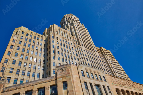 Buffalo, USA-20 July, 2019: Buffalo City Hall, The 378-foot-tall building is the seat for municipal government, one of the largest and tallest municipal buildings in the United States photo