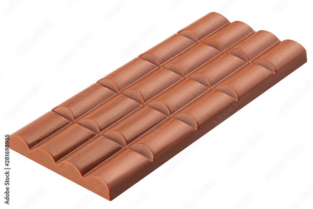 Milk chocolate bar, isolated on white background, clipping path, full depth of field Milk chocolate bar, isolated on white background, clipping path, full depth of field