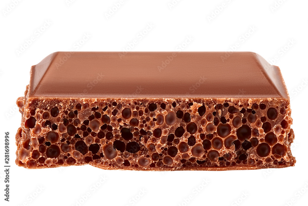 porous chocolate pieces, isolated on white background, clipping path, full depth of field porous chocolate pieces, isolated on white background, clipping path, full depth of field