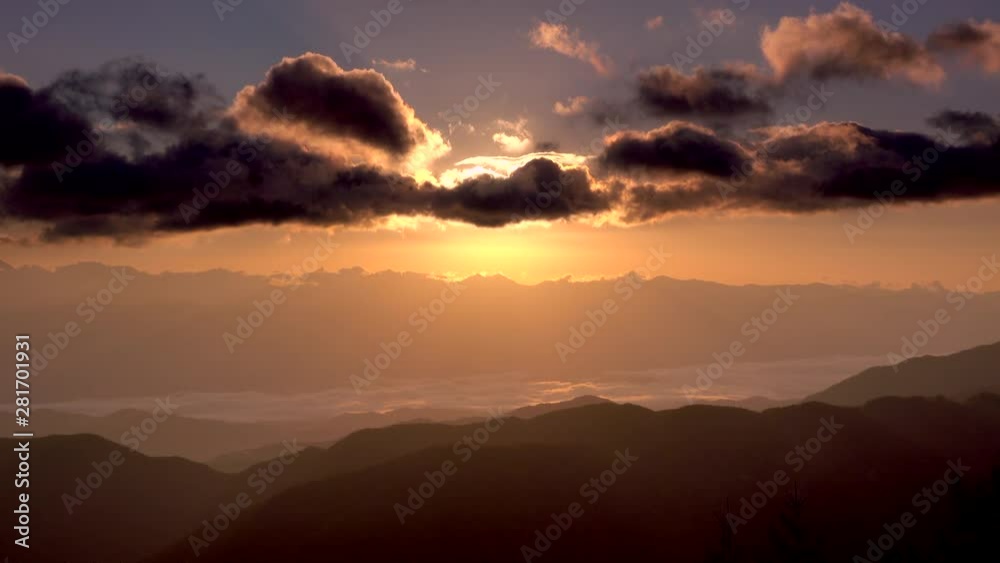 Southern Alps in clouds at sunrise, Japan Southern Alps in clouds at sunrise, Japan