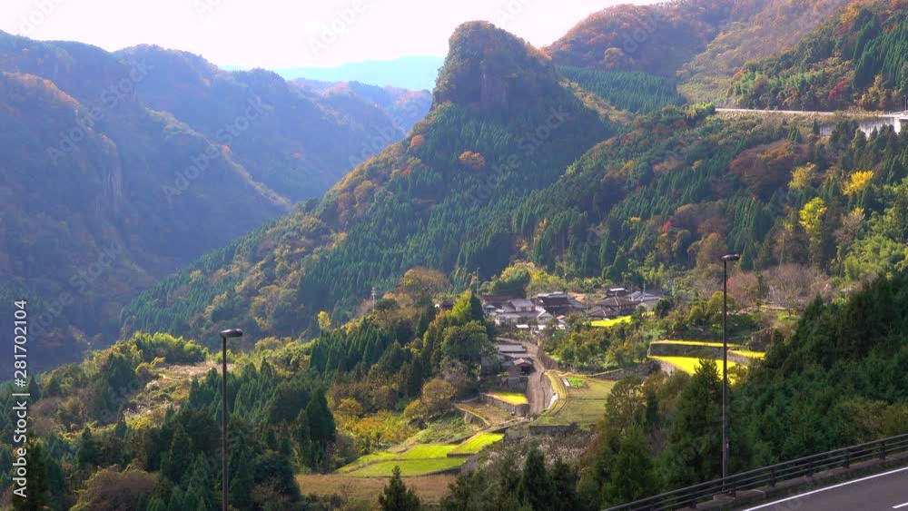 High angle shot of Machu Picchu of Usa in autumn, Usa, Oita, Kyushu High angle shot of Machu Picchu of Usa in autumn, Usa, Oita, Kyushu