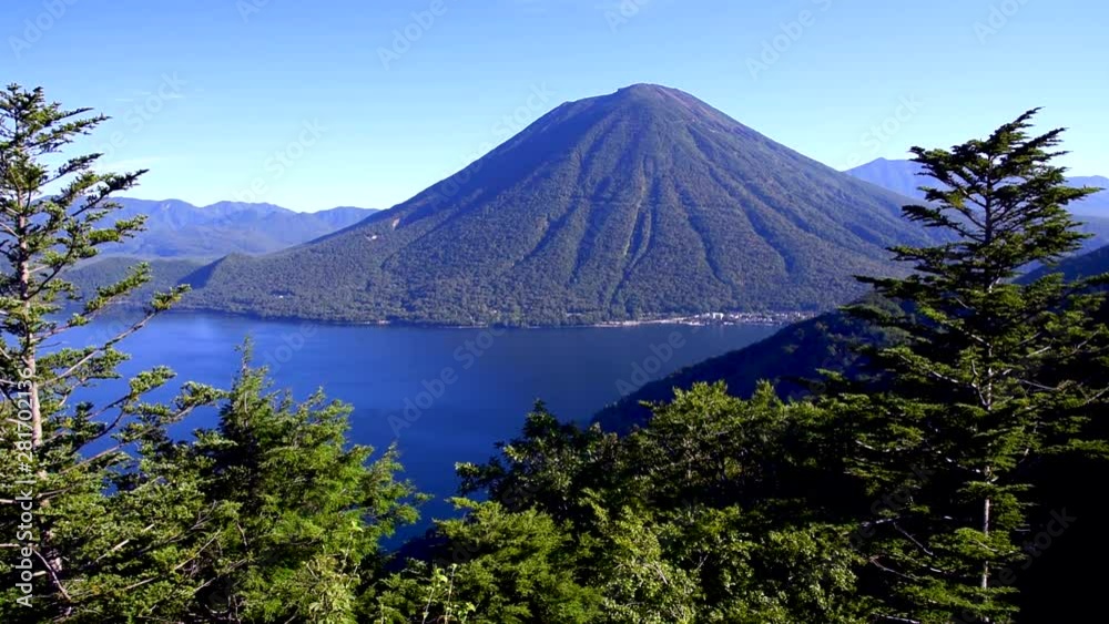Real time shot of Nantai Mountain and Chuzenji Lake in summer Real time shot of Nantai Mountain and Chuzenji Lake in summer