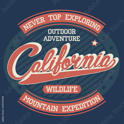 California Explore sport wear T-shirt Typography design. Vector