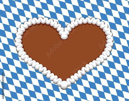 Oktoberfest Lebkuchenherz  mit Rauten Hintergrund, Blanko Herz aus Lebkuchen für Oktoberfest, Vektor Illustration