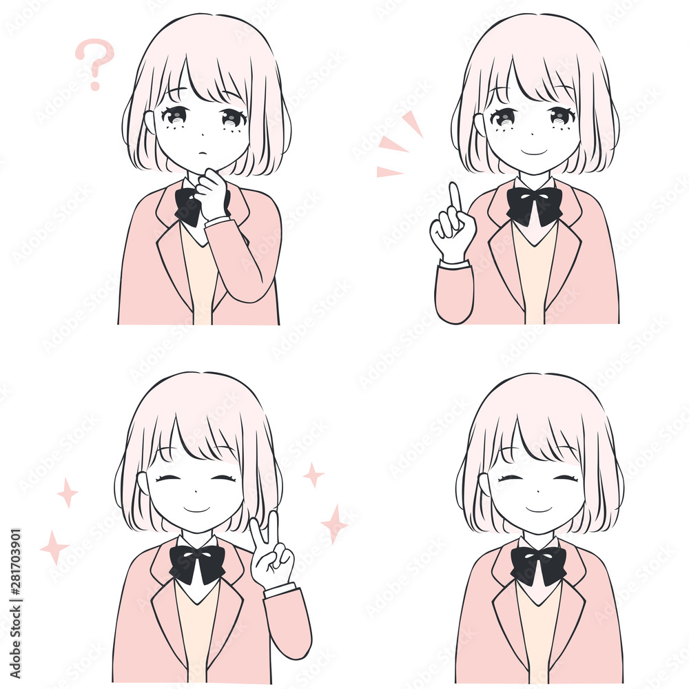 漫画、アニメ風の女子学生 漫画、アニメ風の女子学生