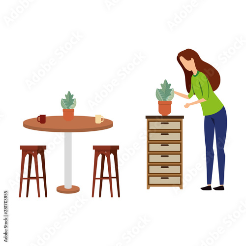 elegant businesswoman care houseplant character
