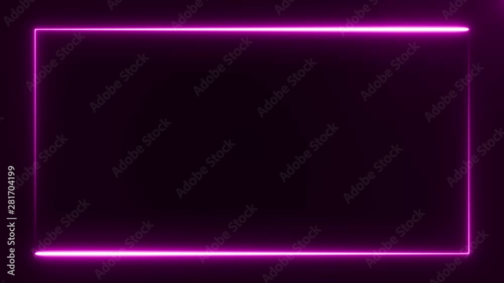 bright purple light neon frame on black background, abstract digital 3d rendering 4K video