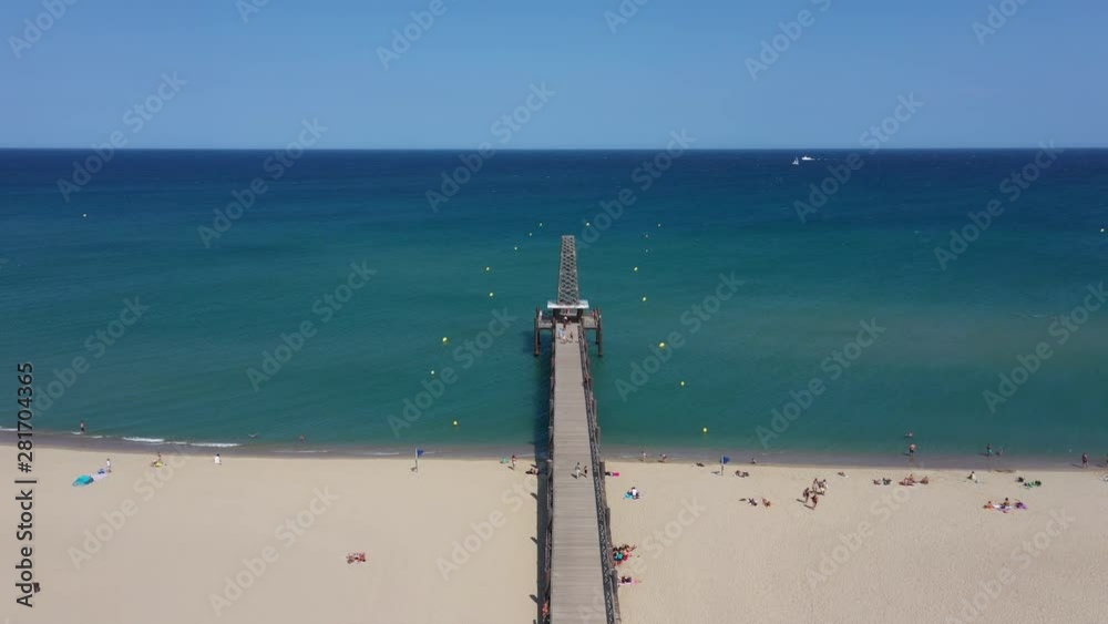 Ponton port Leucate aerial shot sandy beach mediterranean sea aerial view 