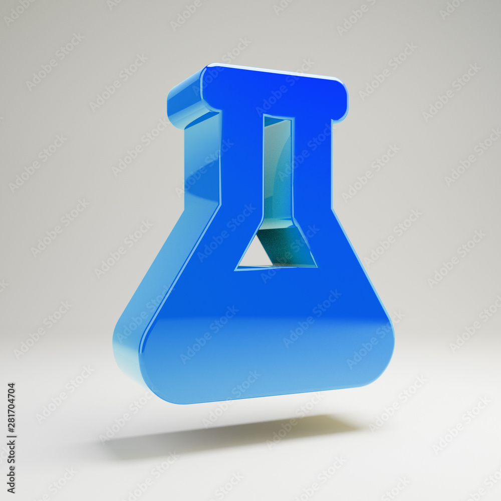 Volumetric glossy blue Flask icon isolated on white background. Volumetric glossy blue Flask icon isolated on white background.
